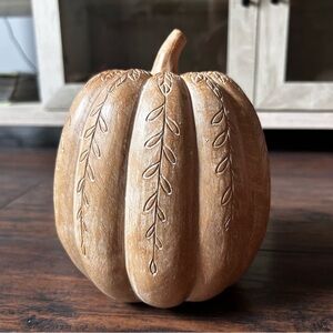 Carved Wooden Pumpkin Decor